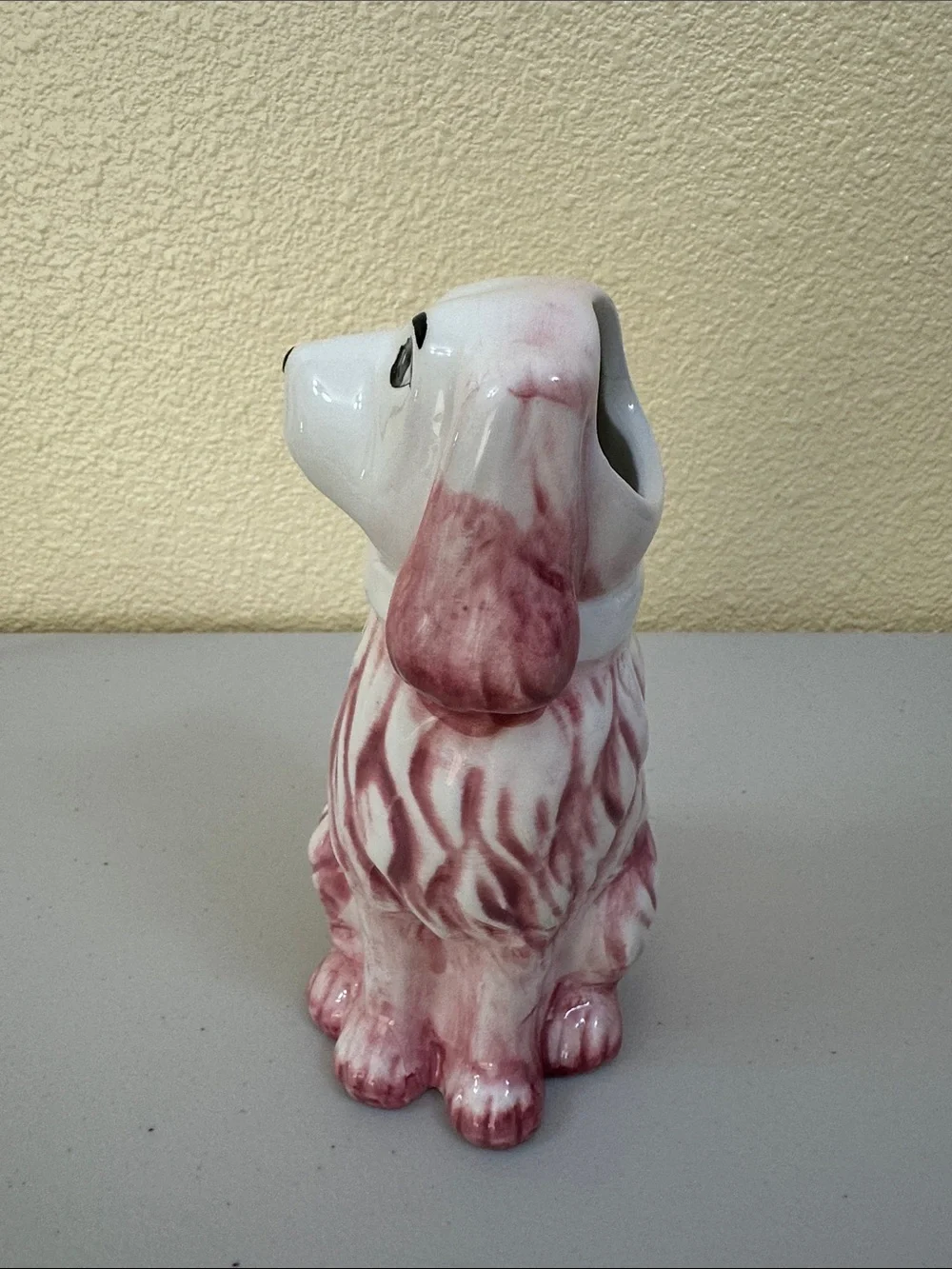 Pink and White Ceramic Staffordshire Dog Vase — Decorative Home Accent